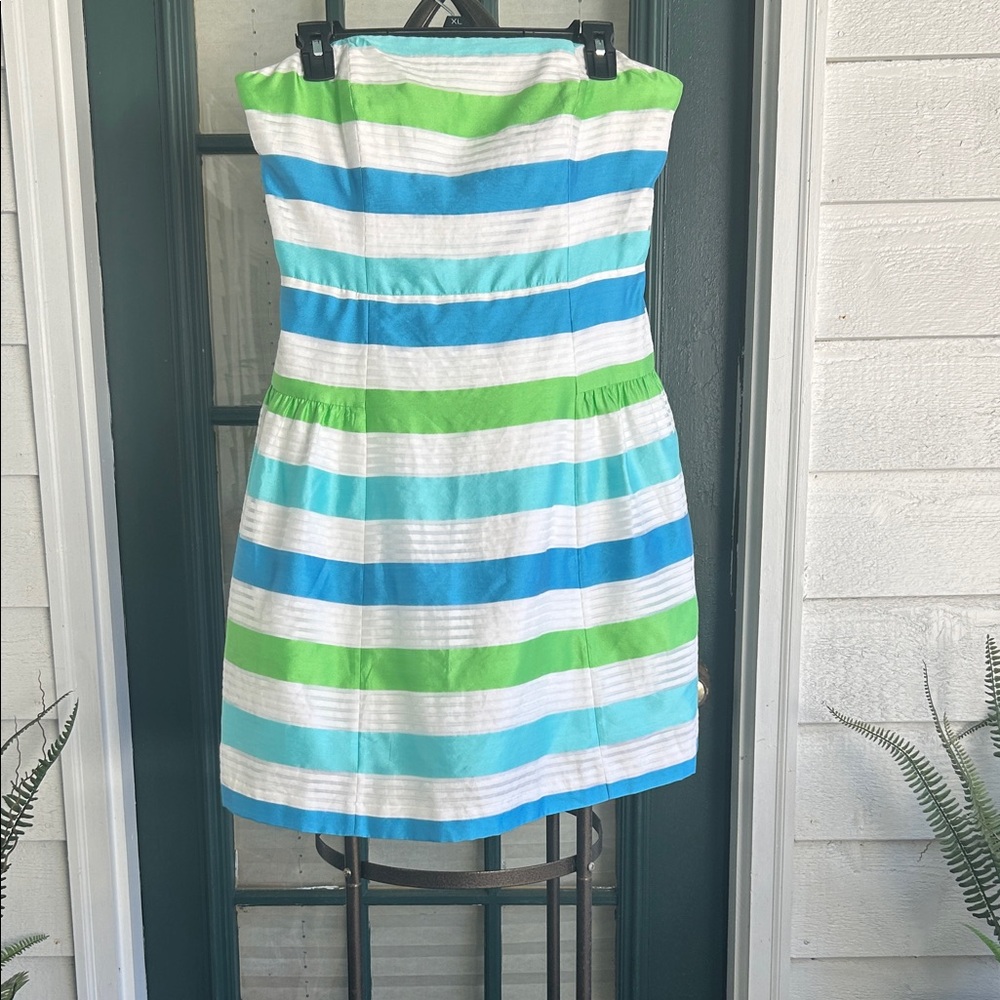 Lilly Pulitzer Strapless Dress in Blue, Green, and White